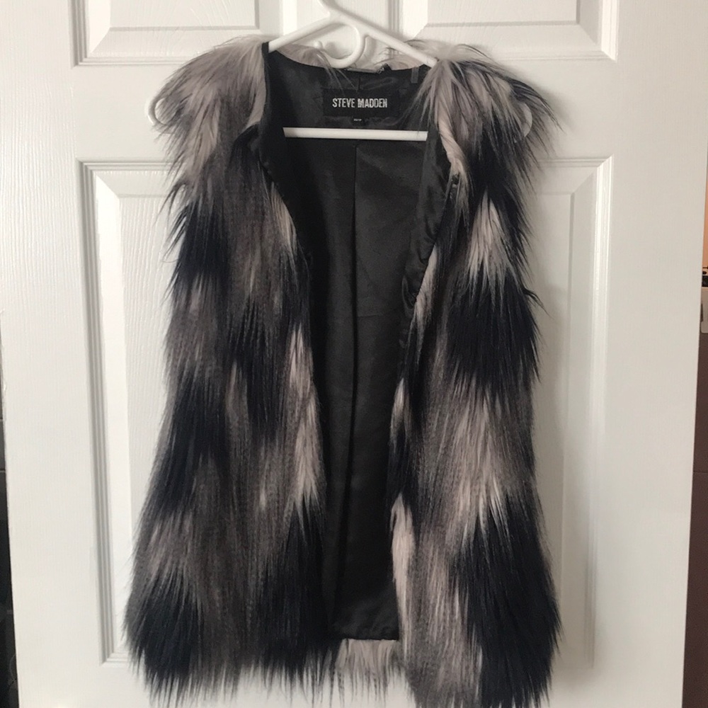 Steve Madden Black and White Fur Vest